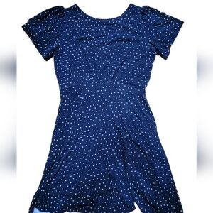LOFT Dark Blue Dress with White Dots